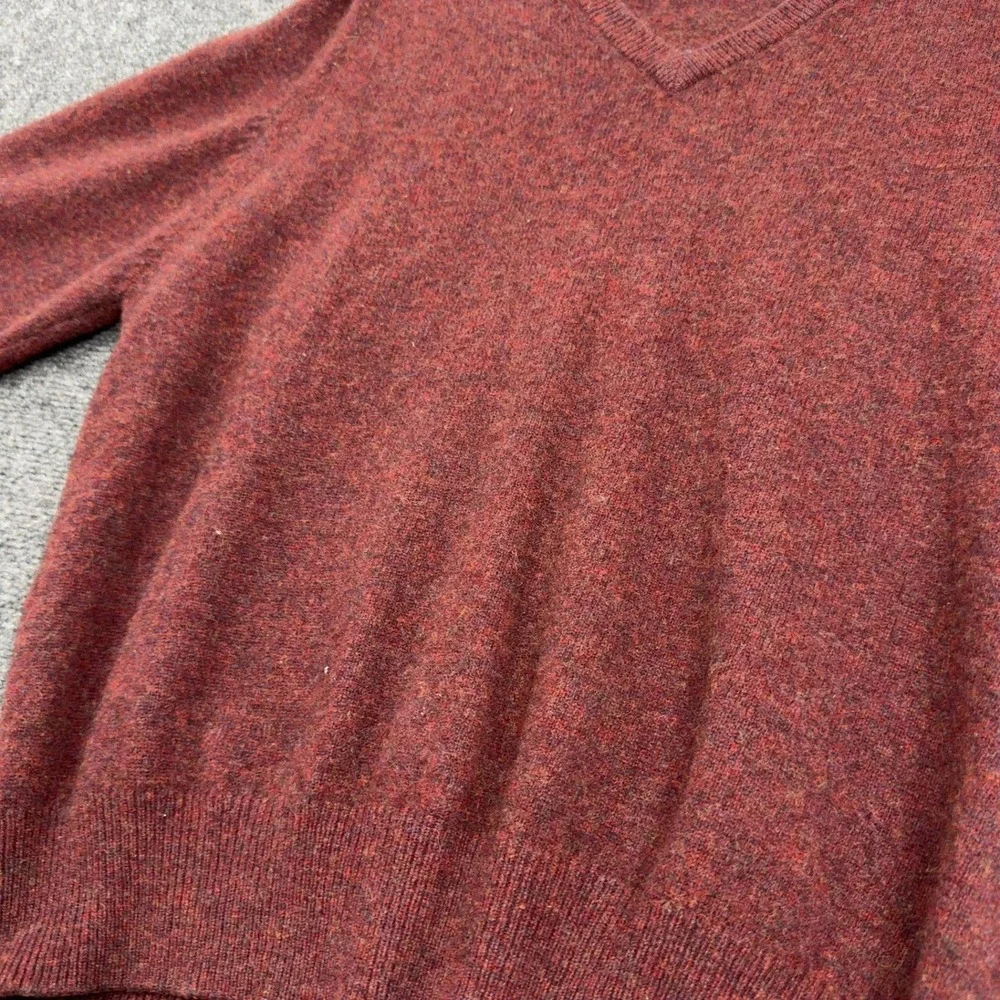 John Ashford Sweater Mens XXL Burgundy Lambswool V Neck Heathered Classic Style